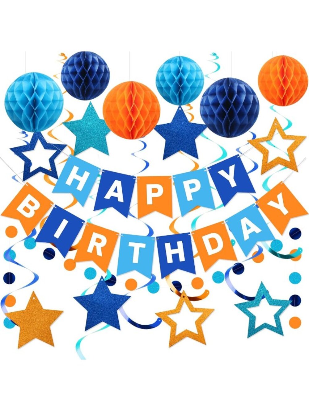 Festive Birthday Decorations - Happy Birthday Banner & Colorful Honeycomb Balls